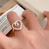 Anel para Mulheres Ins925 Prata Esterlina Tendência Cool Retro Minimalista Ajustável Coração Aberto Dedo Indicador Moda Personalidade