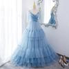 Elegante Vestido de Noche Azul para Mujer 2026 Banquete de Verano Actuación Artística Estilo de Hada y Gran Vestido de Anfitriona Estilo Largo