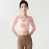 Nova Roupa de Yoga em Malha Falsa de Duas Peças Manga Longa Feminina Peça Única com Bojo Costas Bonitas Respirável Top Esportivo Fitness