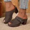 Pantuflas Gruesas de Tacón Alto para Mujer, Talla Grande, Transfronterizas, En Stock, Sandalias Abiertas y Cerradas de Moda Casual para Mujer, Nuevo Estilo Verano 2026