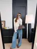 La primavera no se retrasa, buen ajuste, jeans rectos 100% algodón para mujer, nuevo estilo de otoño, diseño desgastado y deshilachado, pantalones de pierna ancha