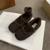 Zapatos de Mary Jane Grises Peludos para Mujer Ropa de Invierno Nuevo Estilo Coreano Estilo Ballet Hada Suave Suela Plana Zapatos de Algodón con Felpa