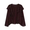 Comércio exterior atacado transfronteiriço 2026 novo outono blusa top de manga comprida com babados gola redonda 1333514