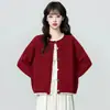 Chaqueta Cardigan de Punto Redondo Negro para Mujer 2026 Otoño/Invierno Nuevo Holgado Bloque de Color Encaje Tejido Cardigan Top Corto