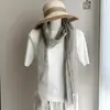 Bufanda Larga de Lino a Rayas Retro para Mujer Primavera Verano Delgada de Gama Alta Artística Braga para el Cuello Estilo Coreano Protector de Cuello Chal Otoño