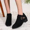 Botines con hebilla de otoño para mujer 2026 nuevo talla grande retro cremallera lateral comercio exterior gamuza adelgazantes Botas Martin venta al por mayor