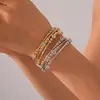 Bracelete Aberto Geométrico Redondo Multicamadas com Cravação de Diamantes Retro Europeu e Americano Transfronteiriço Metálico de Nicho Joia de Luxo Leve de Alta Qualidade