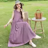 Vestido de seda de algodão para mulheres, elegante e estiloso para mães, estilo francês de verão, vestido regata sem mangas jovem para a beira-mar e praia