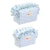 Bolsa de Cosméticos Cuadros Pequeños Frescos Estilo Coreano Gran Capacidad Bolsa de Almacenamiento de Cosméticos con Encaje Bolso de Cosméticos Dulce de Aspecto Elevado