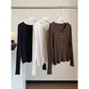 Nuevo Llegado de Otoño Cárdigan de Punto Acanalado para Mujer Simple Elegante Delgado Top Base