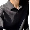Camisa de manga larga con patrón oscuro tejido retro para hombre, estilo ligero maduro de primavera y verano, alta calidad, sin planchado, antiarrugas, camisa fina, estilista de cabello
