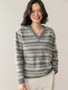 Suéter Base de Cashmere Vintage Fair Isle Color-Blocking Moda Versátil Tricô Jacquard Grosso Manga Longa 26 Outono/Inverno para Mulheres Gola V