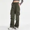 Pantalones Cargo Estilo Americano 2025 Verano Nuevo Cintura Alta Adelgazantes Pierna Ancha Casual Senderismo Secado Rápido Delgados Fitness Pantalones Largos para Mujer