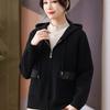 Chaqueta de Punto de Moda Casual con Cremallera Superior, Capucha, Tejido de Punto para Mujer Mayor, Otoño 2025