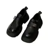 Mocassins femininos pretos com solas grossas, estilo slip-on, novidade outono 2026 estilo JK Franco-Japonês, adequados para combinar com saias, sapatos de couro que aumentam a altura
