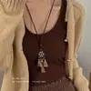 Colar com Pingente de Sapato de Laço Estilo Ballet para Mulheres Design de Nicho Corrente Longa para Suéter Puxável Acessórios