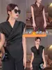 Camisa de Acetato de Manga Corta para Mujer, Verano 2025, Ceñida a la Cintura, de Atar, Nuevo Estilo a la Moda, Elegante, Irregular, Top Adelgazante