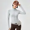 Jaqueta esportiva feminina para yoga para primavera e outono, corte justo, gola alta, respirável, top de manga longa para corrida e treinamento físico