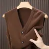 Producto popular de transmisión en vivo: Chaleco de punto sin mangas con cuello en V para hombre, de otoño e invierno, chaleco de punto de moda con bolsillos reales