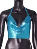 YYF Yuying Novo top regata metálico com lantejoulas, decote halter, costas nuas, slim-fit, sexy para boate, europeu e americano, novo na Amazon, para mulheres