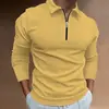 Camiseta Polo de Manga Larga con Cremallera de Waffle para Hombre, Top con Decoración de Cremallera, Otoño Europeo y Americano 2025 Amazon