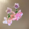 Pendientes de Flor de Tela de Cristal Aguja de Plata, Pendientes Frescos, Dulces y Elegantes de Estilo Resort Costero, Pendientes de Lujo Ligero y de Alta Gama