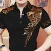Camisa Polo de Verano Elegante Versátil para Hombre con Diseño de Ala Chapado en Oro, Solapa Moderna, Ajuste Delgado de Negocios, Tendencia de Celebridades de Internet
