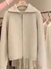 Nuevo Estilo Cardigan para Mujer Otoño e Invierno 2026 100% Lana Pura Cremallera Cuello Solapa Suéter Tejido Holgado Ropa Exterior de Lana