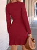 Vestido Europeu e Americano Feminino 2025 Primavera e Outono Emagrecedor Elegante Manga Longa Slim Plissado Gola Redonda Base Cintura Cauda de Peixe