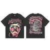 2025 Camiseta Casual Holgada Retro de Manga Corta Unisex Tendencia Americana High Street Estrella del Infierno Infierno Estampado Pesado