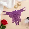 Lencería sexy de comercio exterior, tanga de encaje bordada con mariposas grandes para mujer, diseño seductor con abertura en la entrepierna, T-string estilo europeo y americano