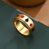 Joyería Europea y Americana Naipes Anillo de Cobre Giratorio para Hombres Anillo de Transferencia Cuadrado Rojo Ciruela Negro Creativo Pulsera Lista para la Venta