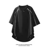 Camiseta de Manga Curta High-End Patchwork Listrado Desconstruído para Homens, Novo Estilo Americano High Street de Verão, Blusa Casual Solta
