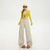 Jeans Laranja Infantil Estilo Coreano Casual Cor de Areia Wide Leg para Mulheres, Solto, Emagrecedor, Cobre a Pele, Com Caimento, Versátil, Calça Reta de Comprimento Total