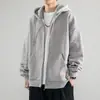 Moletom com capuz forrado de fleece novo e moderno estilo americano para homens, casaco casual para outono e inverno, peça simples com zíper