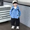 Cortavientos de pana con bloques de color para niño, estilo coreano, chaqueta casual elegante y moderna para niños, gabardina para niños pequeños y medianos