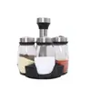 Juego de Seis Frascos Giratorios de Vidrio para Condimentos con Tapas de Acero Inoxidable, Botellas de Cocina para Sal, Azúcar, Pimienta y Estante de Almacenamiento para Especias