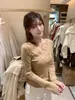 AS OFICIAL Outono/Inverno Estilo Francês Gentil Acabamento em Renda Versátil Ajustado ao Corpo Decote V Manga Longa Malha 18006