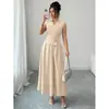 Amazon 2026 Verano Nuevo Estilo Cuello Camisero Diseño Ceñido a la Cintura Color Sólido Texturizado Vestido Largo de Corte A