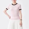 [Venda Especial] Camiseta Feminina Verão Suéter Tricotado Manga Curta Feminino Lã Listrado Gola Redonda Curto Suéter Feminino para Usar por Baixo