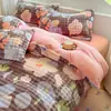 Conjunto de quatro peças em veludo bolha de alta gramatura com estampa, conjunto de três peças em veludo bolha de desenho animado fresco e fofo, roupa de cama Nantong