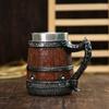Copo de Cerveja de Resina com Barril de Madeira de Personalidade Criativa Copo de Cerveja de Aço Inoxidável Imitação de Madeira Feito à Mão Criativo Copo de Água para Bar de Grande Capacidade