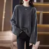 Suéter informal de punto para mujer, estilo casual y relajado para otoño e invierno, comercio exterior transfronterizo, jersey de cuello redondo de color liso suelto, top básico de punto