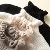 Suéter de cachemira de cuello medio para mujer, jersey, cuello de oreja, suéter de manga de encaje, suéter base corto ajustado para mujer, otoño e invierno