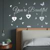 JM647 Espejo DIY Amor Inglés Adhesivo de pared acrílico Habitación infantil Dormitorio Decoración del hogar Mariposa Adhesivo de pared autoadhesivo