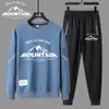 Comércio Exterior Masculino Veludo Solto e Confortável Terno Primavera e Outono Casual Esportivo Moletom Gola Redonda e Calça de Moletom Conjunto de Duas Peças