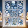 Decoración de ventana electrostática de muñeco de nieve, Santa Claus, renos, pingüinos, copos de nieve, fresca, navideña, azul y blanco, venta al por mayor transfronteriza