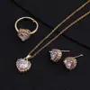 Elegante Juego de Joyería Chapado en Oro con Zirconia Colorida Micro-Incrustada, Collar Redondo, Anillo, Pendientes, Exquisito Colgante de Zirconia Colorida