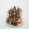Nuevos adornos de madera para casa embrujada de Halloween transfronterizos, kit de material de madera de doble capa para bricolaje en casa, calabaza y conejo al por mayor