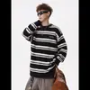 Colección de otoño e invierno: suéter a rayas de bloques de color para hombre, capa interior casual, tejido para parejas, suéter de ajuste relajado estilo japonés, top de punto retro
